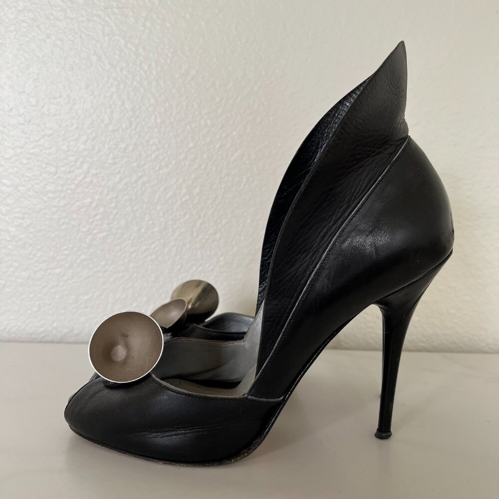 Barbara Goodman Black Peep-toe Heels with silver, cone-shaped embellishments - Picture 2 of 10